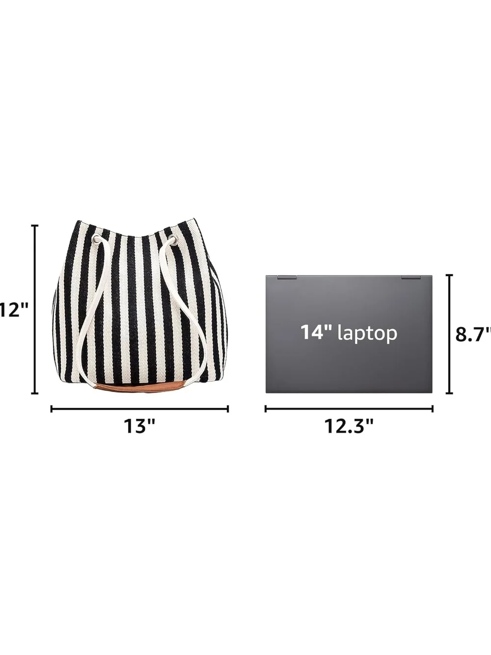 Striped Black & White Drawstring Bucket Bag